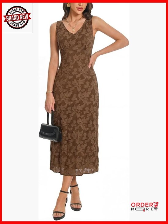 Dresses & Skirts - V Neck Sleeveless Mesh Maxi Dress Floral Casual Long Dress for Wedding Cocktail